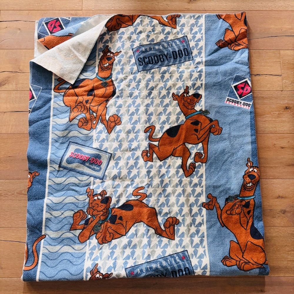True Vtg 90s Y2K Scooby Doo Twin Sz Bed Polyester Blanket Authentic Blue Stars